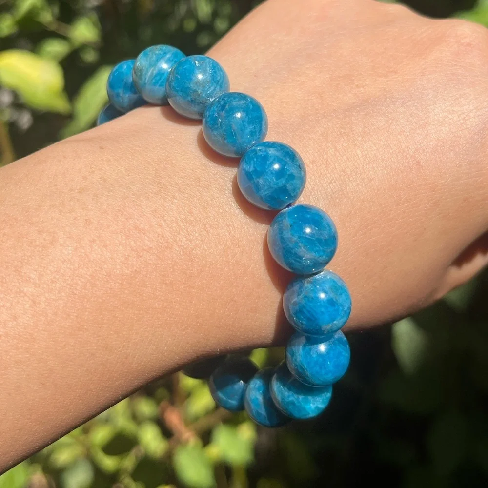 12.8mm stretchable flash blue apatite bracelet‎